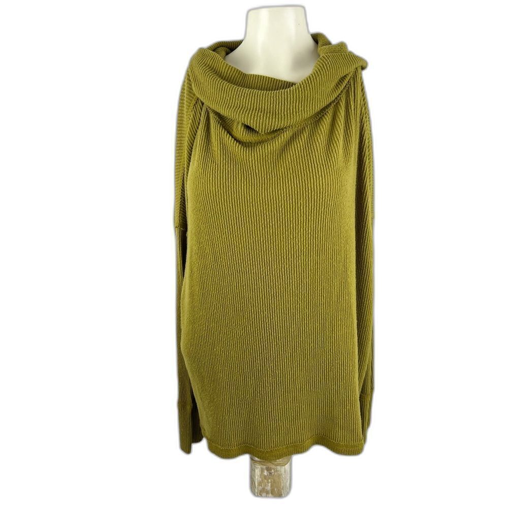 We the Free Juicy Ribbed Top Long Sleeve Cowl Neck Sweater Chartreuse Size XS